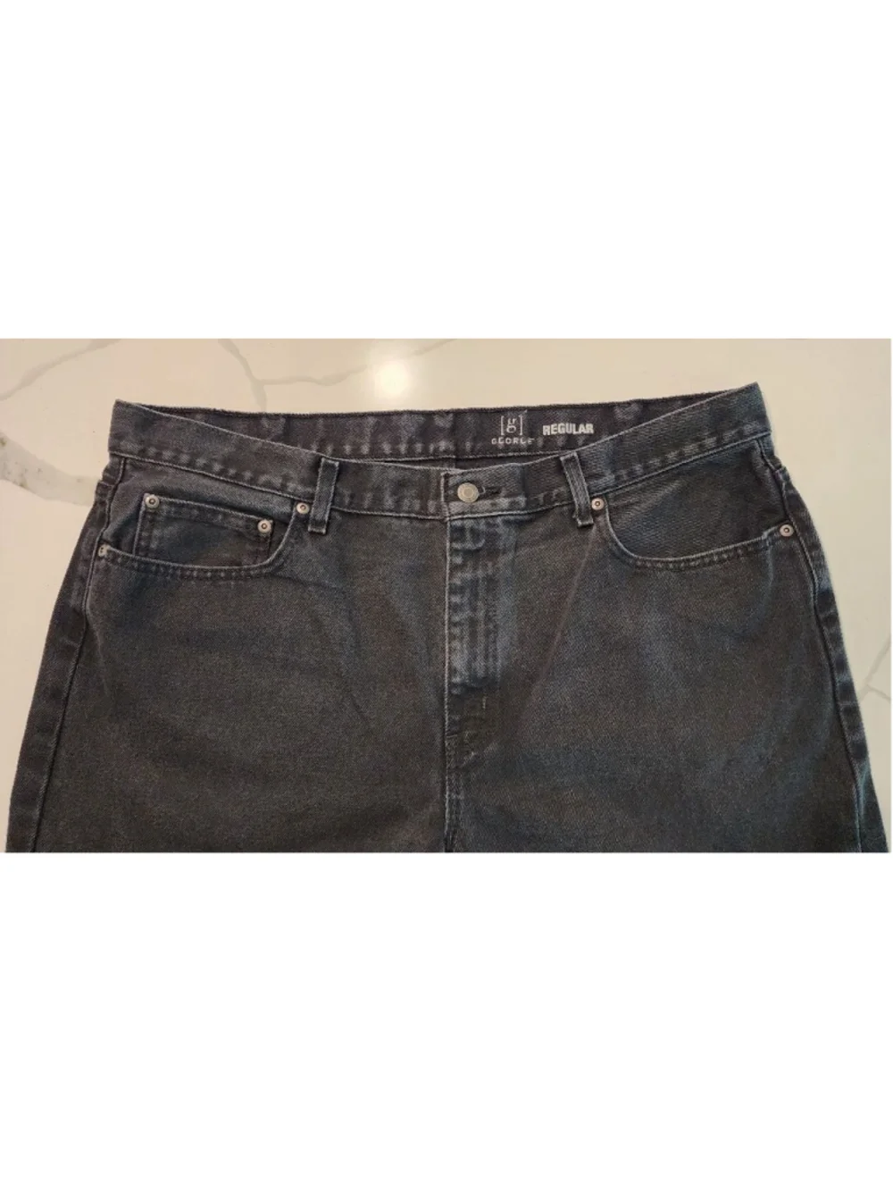 George Men's Black Regular Fit Straight Leg Jeans 40x30 100% Cotton Denim